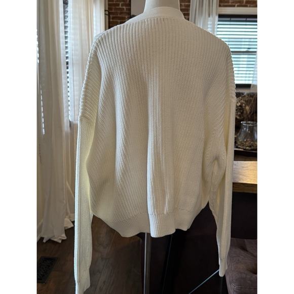 Quince Women 100% Organic Cotton Fisherman Boxy Cropped Cardigan Ivory/White XL - Picture 4 of 7